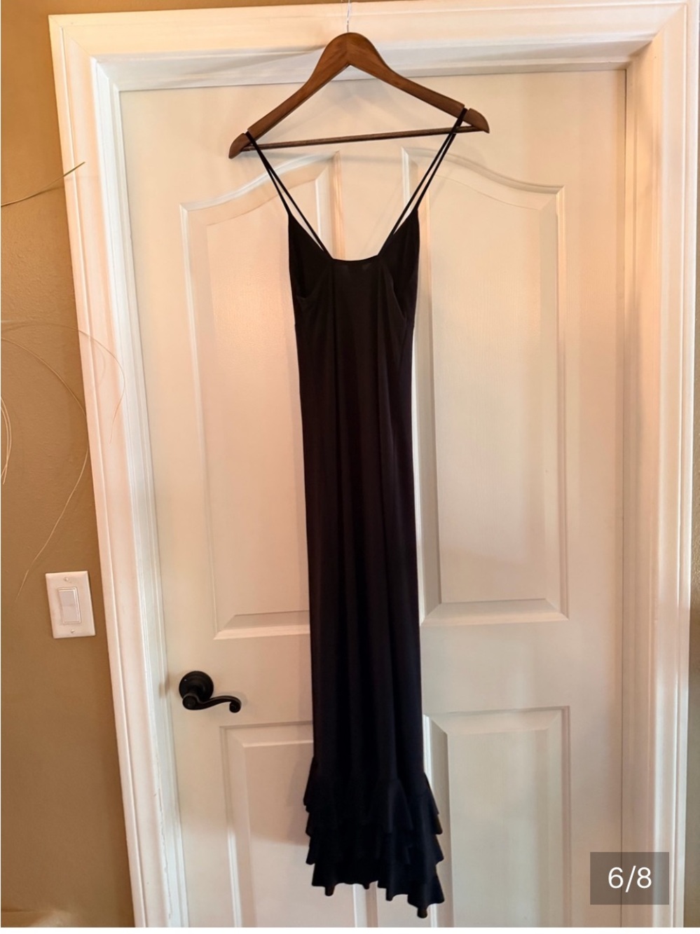 Norma Kamali Classic Black Spaghetti Strap ruffle  midi Dress